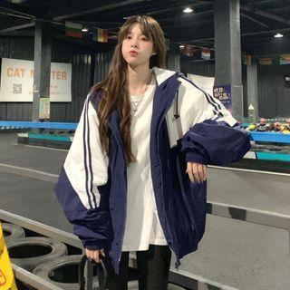 Two-tone Hood Zip Jacket Sapphire Blue - One Size