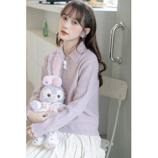 Bow Accent Collared Sweater Light Purple - One Size