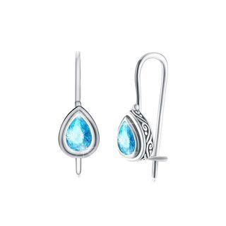 Sterling Silver Fashion Elegant Water Drop Shaped Earrings With Blue Cubic Zircon Silver - One Size