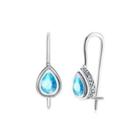 Sterling Silver Fashion Elegant Water Drop Shaped Earrings With Blue Cubic Zircon Silver - One Size