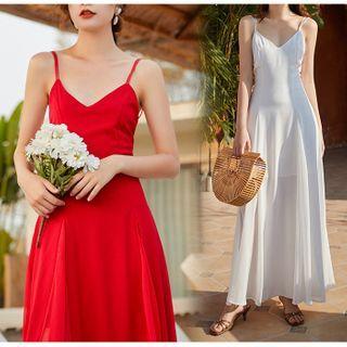 Spaghetti-strap Maxi A-line Dress