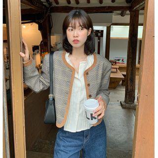 Piped Plaid Cropped Jacket Brown - One Size