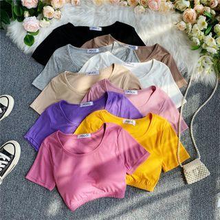 U-neck Cropped Short-sleeve Top