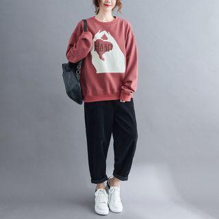 Heart Print Sweater Bean Red - One Size