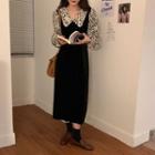 Mock Two-piece Long-sleeve Midi A-line Dress As Shown In Figure - One Size