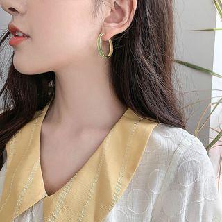 925 Sterling Silver Glaze Open Hoop Earring 1 Pair - Green - One Size