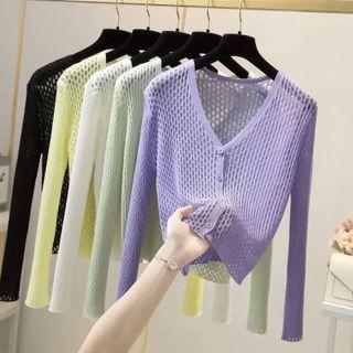 Long-sleeve V-neck Open Knit Cardigan