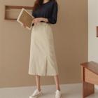 Belted Pocket-side Long Skirt