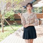 Ruffled Tie-neck Floral Blouse