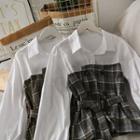 Patchwork Buttoned Polo Top With Belt