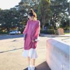 Slipdress / Pointelle Long-sleeve Midi Knit Dress / Set