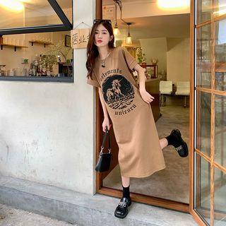 Crewneck Printed Split Dress