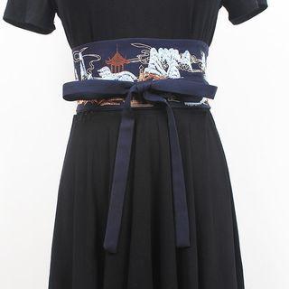 Tie-strap Embroidered Wide Belt