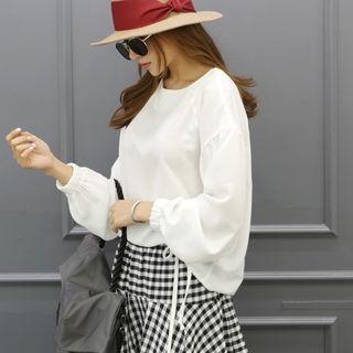 Round-neck Drawcord Chiffon Blouse