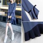Two-tone Flared-sleeve Knit Shift Dress