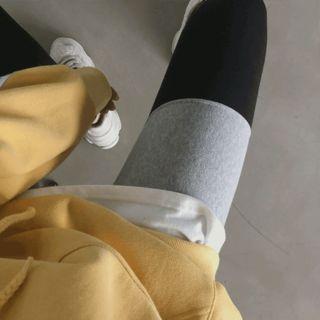Fleece Lined Two-tone Leggings Gray - One Size