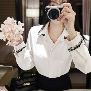 Fringe-trim Hidden-button Blouse