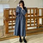 Gathered-waist Plaid Long Dress