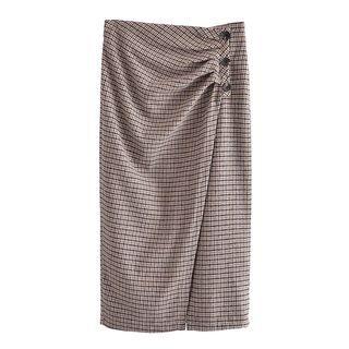 Plaid Button-up Slit Midi Pencil Skirt