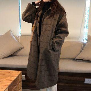 Plaid Buttoned Long Coat As Shown In Figure - One Size