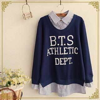 Mock Two-piece Letter Collared Top