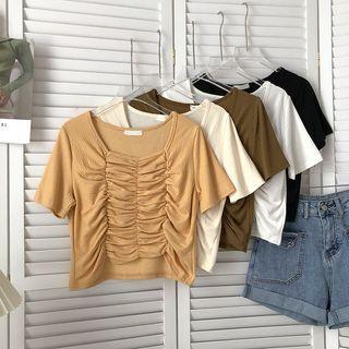 Short-sleeve Square-neck Ruched T-shirt