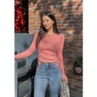 Drawcord Rib-knit Top In 6 Colors