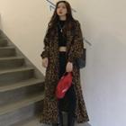 Long-sleeve Leopard Print Zip-up Trench Coat Leopard - One Size