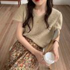 Glitter Short-sleeve Knit Top As Shown In Figure - One Size