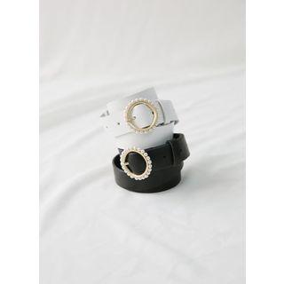 Faux-pearl Buckle Pleather Belt