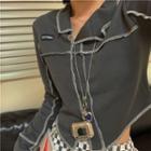 Long-sleeve Contrast Stitch Cropped T-shirt