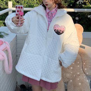 Heart Embroidered Quilted Zip Jacket
