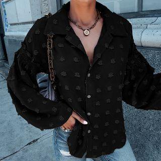 Printed Long-sleeve Plain Blouse
