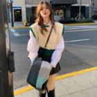 Long-sleeve Shirt / Sweater Vest / Mini A-line Skirt
