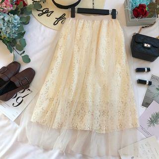 Mesh Overlay Lace Skirt