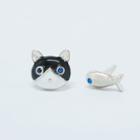 925 Sterling Silver Cat And Fish Non-matching Earring