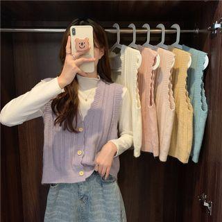 Long Sleeve Mock Neck Top / V-neck Button-up Knit Vest (various Designs)