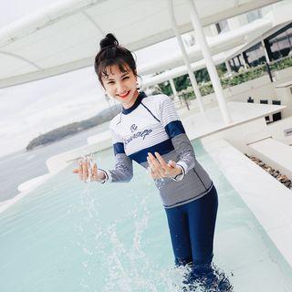 Set: Plain Bikini + Printed Rashguard + Swim Pants