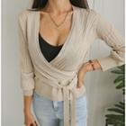 V-neck Tie-waist Knit Top As Shown In Figure - One Size