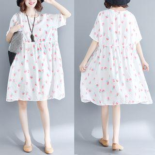 Strawberry Print Short-sleeve A-line Dress