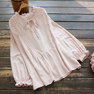 Ruffle-cuff Pintuck Blouse
