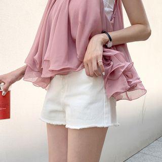 High-waist Fringe-hem Shorts