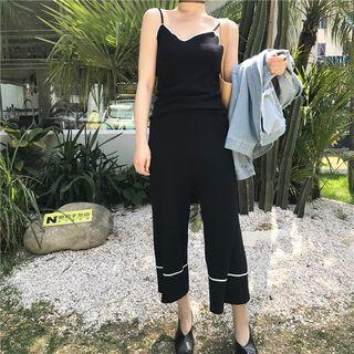 Contrast Trim Knit Camisole Top / Wide Leg Cropped Pants