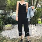 Contrast Trim Knit Camisole Top / Wide Leg Cropped Pants