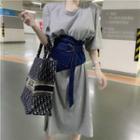 Short Sleeve T-shirt Dress + Denim Corset Belt