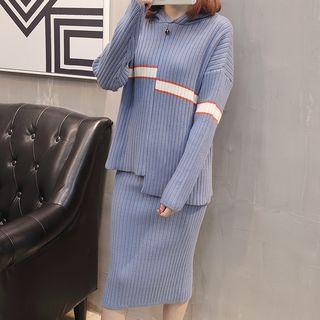 Set: Hooded Striped Sweater + Midi Skirt