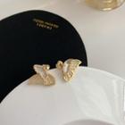 Rhinestone Butterfly Ear Stud 1 Pair - 925 Silver - Gold - One Size