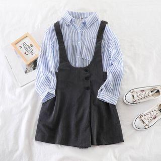 Set: Striped Long-sleeve Blouse + Jumper Shorts