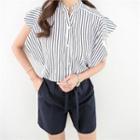 Ruffle-sleeve Striped Blouse