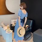 Tie-back Off-shoulder Midi A-line Dress